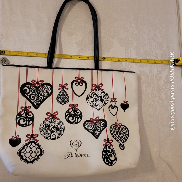 BRIGHTON holiday love notes tote bag purse w/logo heart zipper pull black red - Picture 3 of 17